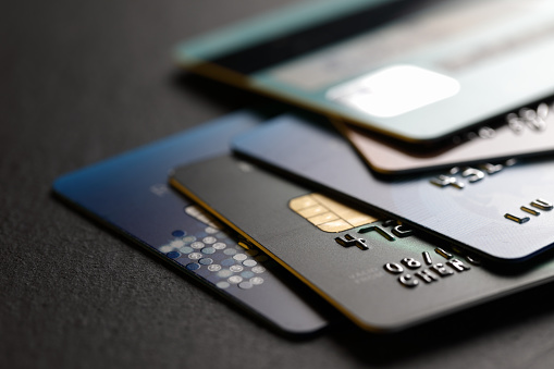 Credit Cards on a black background