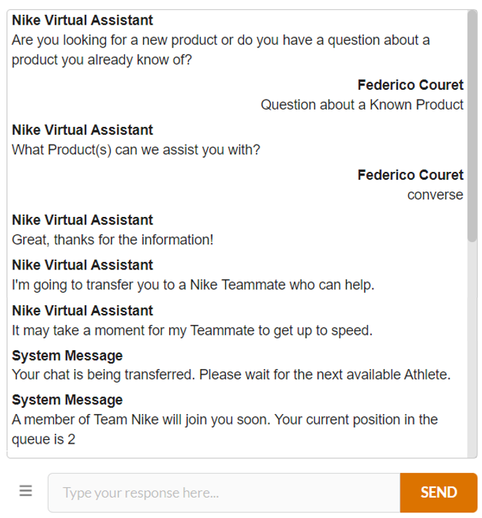 Chatbot y asistente virtual de Nike